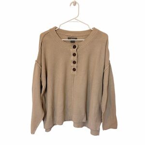 Natural Reflections Women’s Waffle Knit Henley Sweater in Tan Size XL